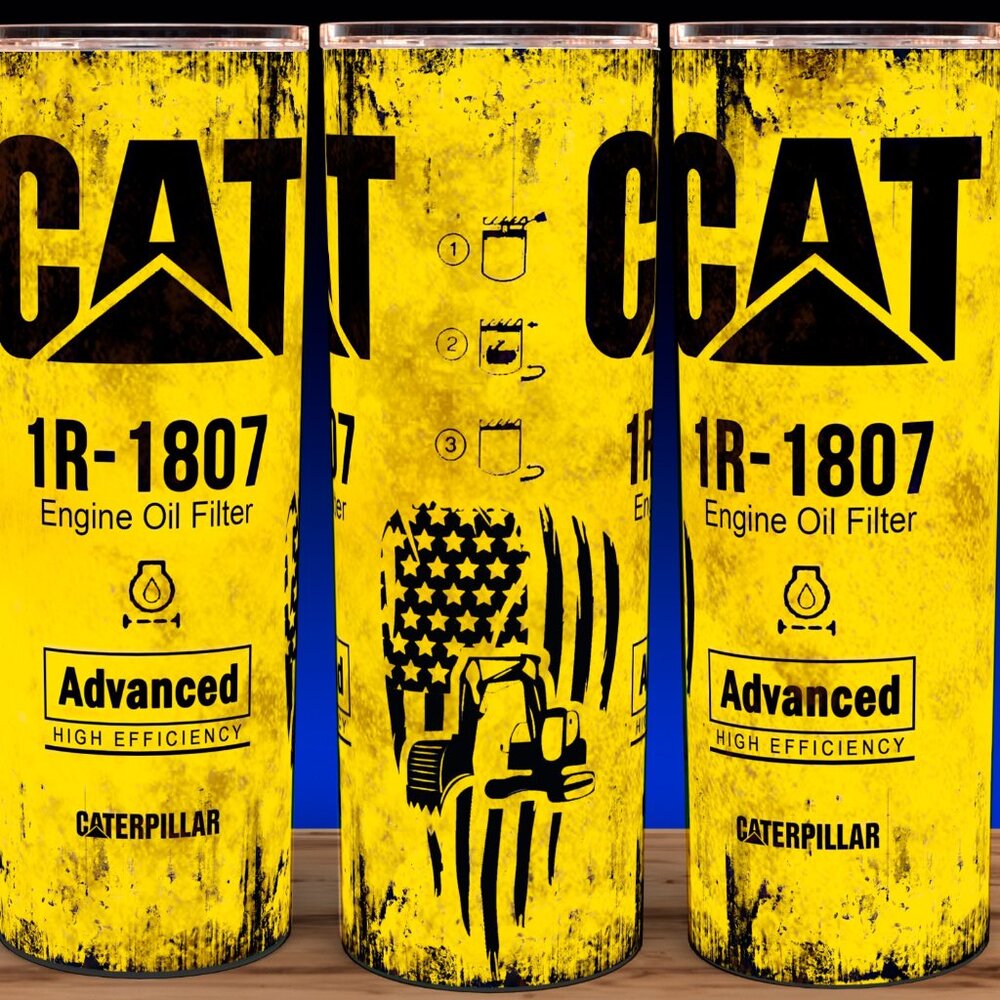 Cat Caterpillar 1R-1807 Grunge Distressed Excavator Oil Filter Cup Mug Tumbler